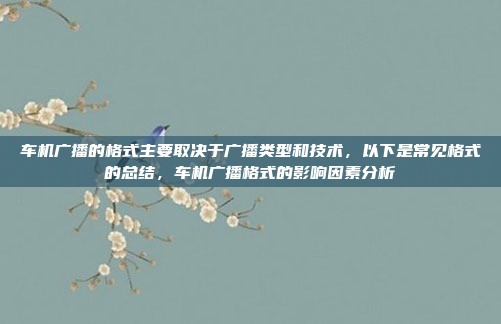 车机广播的格式主要取决于广播类型和技术，以下是常见格式的总结，车机广播格式的影响因素分析