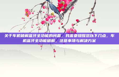 关于车机破解蓝牙全功能的问题,我需要提醒您以下几点,车机蓝牙全功能破解,注意事项与解决方案