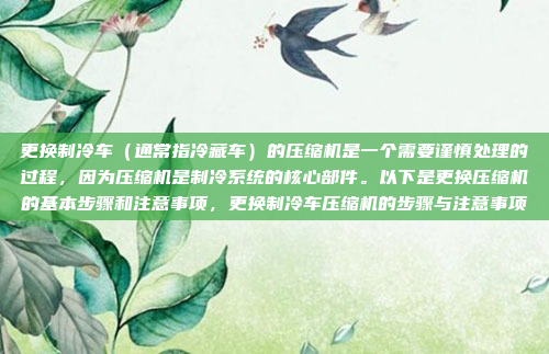 更换制冷车（通常指冷藏车）的压缩机是一个需要谨慎处理的过程，因为压缩机是制冷系统的核心部件。以下是更换压缩机的基本步骤和注意事项，更换制冷车压缩机的步骤与注意事项