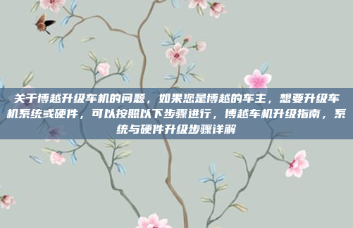 关于博越升级车机的问题，如果您是博越的车主，想要升级车机系统或硬件，可以按照以下步骤进行，博越车机升级指南，系统与硬件升级步骤详解