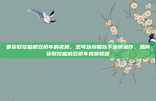要获取挖掘机双桥车的视频，您可以按照以下步骤操作，如何获取挖掘机双桥车视频教程