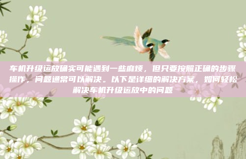 车机升级运放确实可能遇到一些麻烦，但只要按照正确的步骤操作，问题通常可以解决。以下是详细的解决方案，如何轻松解决车机升级运放中的问题