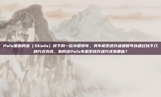 Polo是斯柯达（Skoda）旗下的一款小型轿车，其车机系统升级通常可以通过以下几种方式完成，斯柯达Polo车机系统升级方式有哪些？