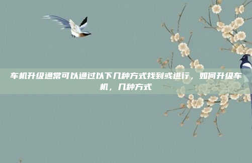 车机升级通常可以通过以下几种方式找到或进行,如何升级车机,几种方式