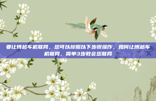 要让博越车机联网，您可以按照以下步骤操作，如何让博越车机联网，简单3步教会您联网