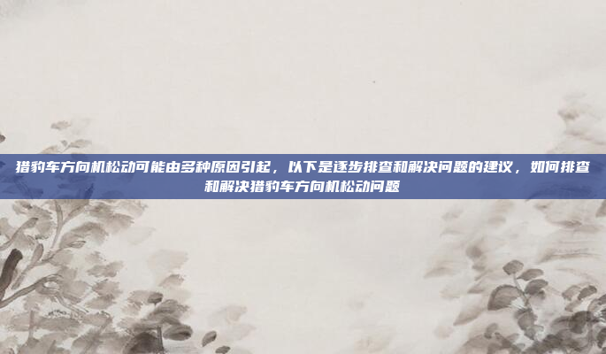 猎豹车方向机松动可能由多种原因引起,以下是逐步排查和解决问题的建议,如何排查和解决猎豹车方向机松动问题