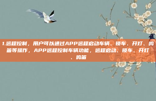 1.远程控制，用户可以通过APP远程启动车辆、锁车、开灯、鸣笛等操作，APP远程控制车辆功能，远程启动、锁车、开灯、鸣笛
