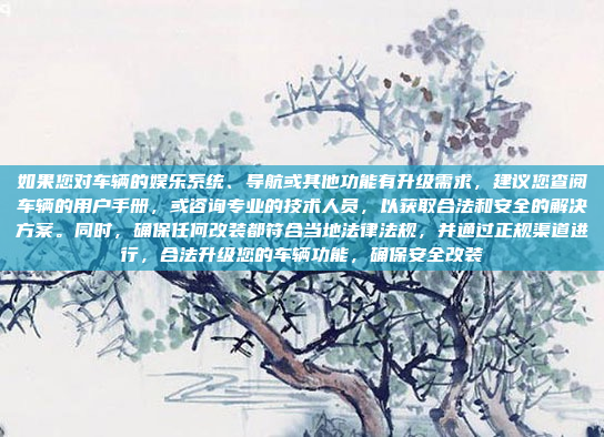 如果您对车辆的娱乐系统、导航或其他功能有升级需求，建议您查阅车辆的用户手册，或咨询专业的技术人员，以获取合法和安全的解决方案。同时，确保任何改装都符合当地法律法规，并通过正规渠道进行，合法升级您的车辆功能，确保安全改装