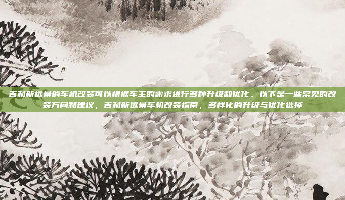 吉利新远景的车机改装可以根据车主的需求进行多种升级和优化。以下是一些常见的改装方向和建议，吉利新远景车机改装指南，多样化的升级与优化选择