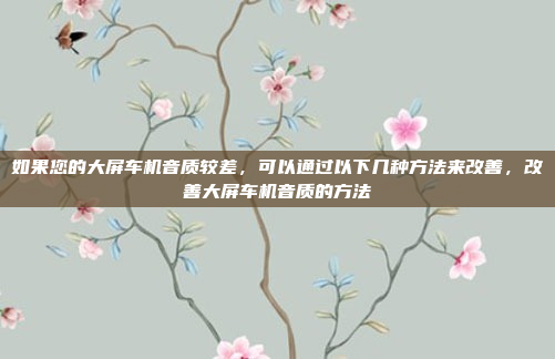 如果您的大屏车机音质较差，可以通过以下几种方法来改善，改善大屏车机音质的方法