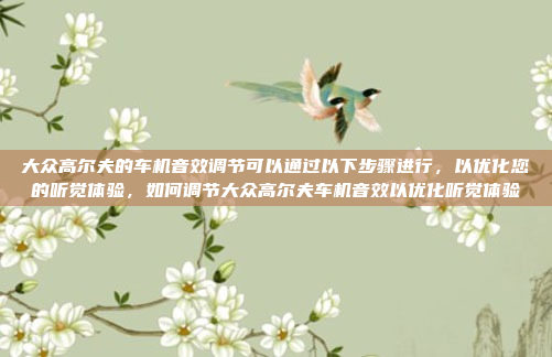 大众高尔夫的车机音效调节可以通过以下步骤进行，以优化您的听觉体验，如何调节大众高尔夫车机音效以优化听觉体验