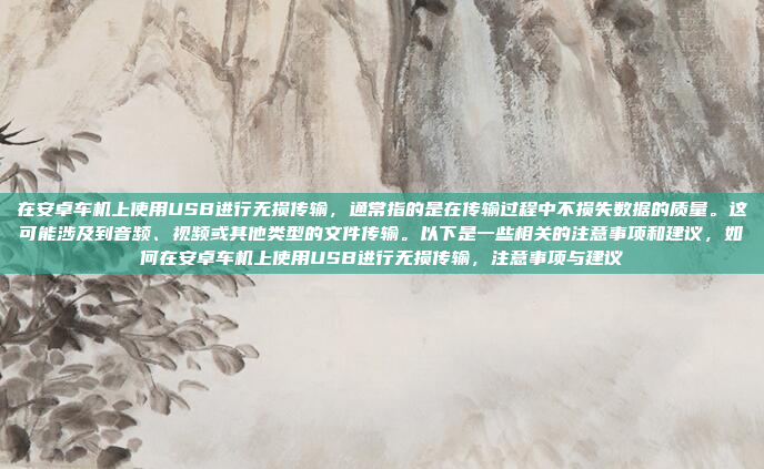 在安卓车机上使用USB进行无损传输,通常指的是在传输过程中不损失数据的质量。这可能涉及到音频、视频或其他类型的文件传输。以下是一些相关的注意事项和建议,如何在安卓车机上使用USB进行无损传输,注意事项与建议
