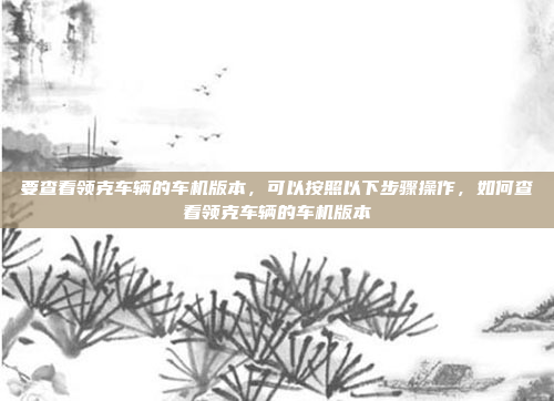 要查看领克车辆的车机版本，可以按照以下步骤操作，如何查看领克车辆的车机版本