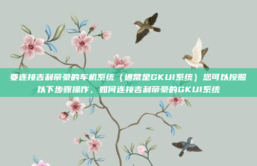 要连接吉利帝豪的车机系统（通常是GKUI系统）您可以按照以下步骤操作，如何连接吉利帝豪的GKUI系统