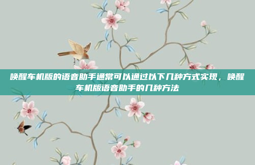 唤醒车机版的语音助手通常可以通过以下几种方式实现,唤醒车机版语音助手的几种方法