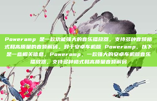 Poweramp 是一款功能强大的音乐播放器，支持多种音频格式和高质量的音频解码。对于安卓车机版 Poweramp，以下是一些相关信息，Poweramp，一款强大的安卓车机版音乐播放器，支持多种格式和高质量音频解码