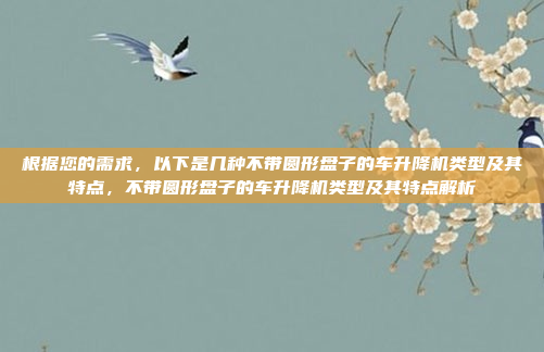 根据您的需求,以下是几种不带圆形盘子的车升降机类型及其特点,不带圆形盘子的车升降机类型及其特点解析