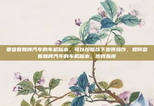 要查看魏牌汽车的车机版本，可以按照以下步骤操作，如何查看魏牌汽车的车机版本，步骤指南
