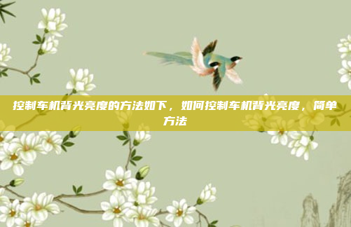 控制车机背光亮度的方法如下，如何控制车机背光亮度，简单方法