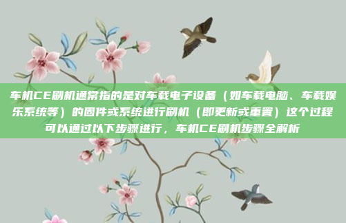 车机CE刷机通常指的是对车载电子设备（如车载电脑、车载娱乐系统等）的固件或系统进行刷机（即更新或重置）这个过程可以通过以下步骤进行，车机CE刷机步骤全解析