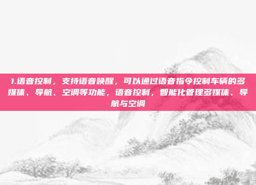 1.语音控制，支持语音唤醒，可以通过语音指令控制车辆的多媒体、导航、空调等功能，语音控制，智能化管理多媒体、导航与空调