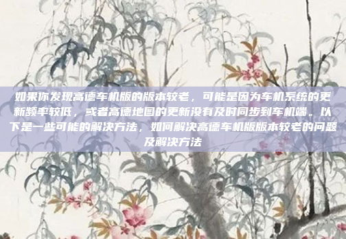 如果你发现高德车机版的版本较老,可能是因为车机系统的更新频率较低,或者高德地图的更新没有及时同步到车机端。以下是一些可能的解决方法,如何解决高德车机版版本较老的问题及解决方法