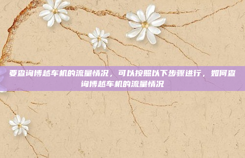 要查询博越车机的流量情况，可以按照以下步骤进行，如何查询博越车机的流量情况