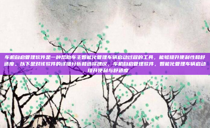 车机自启管理软件是一种帮助车主智能化管理车辆启动过程的工具，能够提升便利性和舒适度。以下是对该软件的详细分析和选择建议，车机自启管理软件，智能化管理车辆启动，提升便利与舒适度