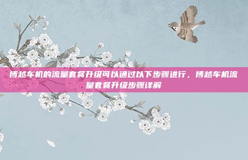博越车机的流量套餐升级可以通过以下步骤进行,博越车机流量套餐升级步骤详解