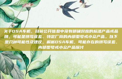 关于DSA车机，目前公开信息中没有明确对应的标准产品或品牌，可能是拼写误差、特定厂商的内部型号或小众产品。以下是几种可能性及建议，解析DSA车机，可能存在的拼写误差、内部型号或小众产品探讨