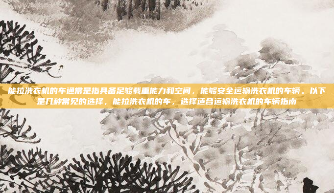 能拉洗衣机的车通常是指具备足够载重能力和空间，能够安全运输洗衣机的车辆。以下是几种常见的选择，能拉洗衣机的车，选择适合运输洗衣机的车辆指南