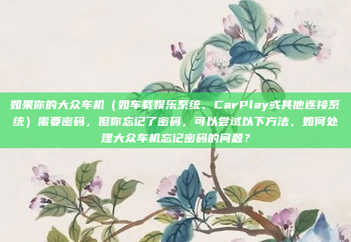 如果你的大众车机（如车载娱乐系统、CarPlay或其他连接系统）需要密码，但你忘记了密码，可以尝试以下方法，如何处理大众车机忘记密码的问题？