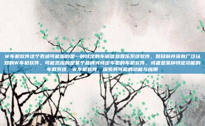 W车机软件这个表述可能指的是一种特定的车辆信息娱乐系统软件，但目前并没有广泛认知的W车机软件。可能您指的是某个品牌或特定车型的车机软件，或者是某种特定功能的车载系统，W车机软件，探索其可能的功能与应用