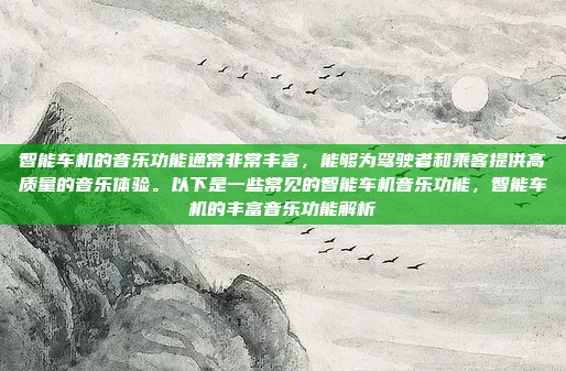 智能车机的音乐功能通常非常丰富，能够为驾驶者和乘客提供高质量的音乐体验。以下是一些常见的智能车机音乐功能，智能车机的丰富音乐功能解析