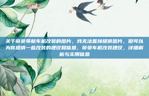 关于帝豪导航车机改装的图片,我无法直接提供图片,但可以为你提供一些改装的建议和信息,帝豪车机改装建议,详细解析与实用信息