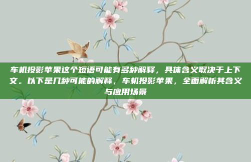车机投影苹果这个短语可能有多种解释,具体含义取决于上下文。以下是几种可能的解释,车机投影苹果,全面解析其含义与应用场景