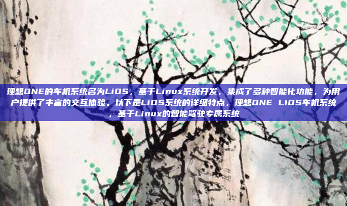 理想ONE的车机系统名为LiOS,基于Linux系统开发,集成了多种智能化功能,为用户提供了丰富的交互体验。以下是LiOS系统的详细特点,理想ONE LiOS车机系统,基于Linux的智能驾驶专属系统