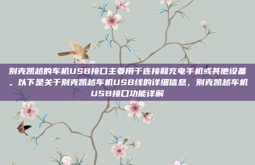别克凯越的车机USB接口主要用于连接和充电手机或其他设备。以下是关于别克凯越车机USB线的详细信息,别克凯越车机USB接口功能详解