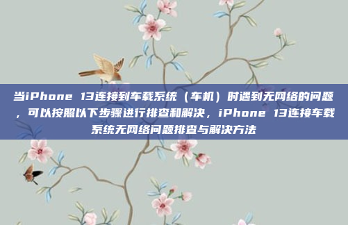 当iPhone 13连接到车载系统(车机)时遇到无网络的问题,可以按照以下步骤进行排查和解决,iPhone 13连接车载系统无网络问题排查与解决方法