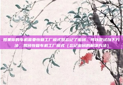 如果你的车机需要恢复工厂模式但忘记了密码,可以尝试以下方法,如何恢复车机工厂模式(忘记密码的解决方法)