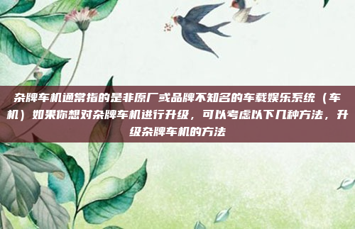 杂牌车机通常指的是非原厂或品牌不知名的车载娱乐系统（车机）如果你想对杂牌车机进行升级，可以考虑以下几种方法，升级杂牌车机的方法
