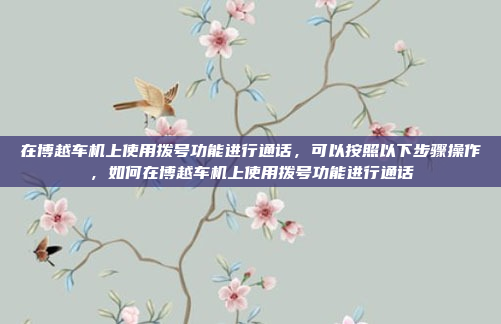 在博越车机上使用拨号功能进行通话,可以按照以下步骤操作,如何在博越车机上使用拨号功能进行通话