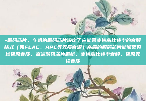 -解码芯片,车机的解码芯片决定了它能否支持高比特率的音频格式(如FLAC、APE等无损音源)高端的解码芯片能够更好地还原音质,高端解码芯片解析,支持高比特率音频,还原无损音质