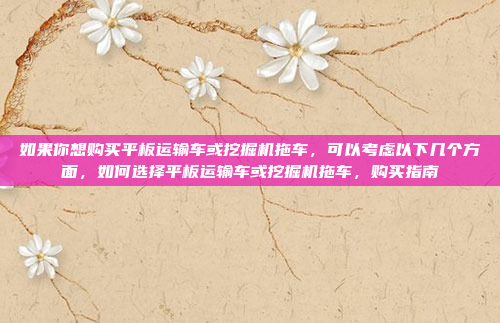 如果你想购买平板运输车或挖掘机拖车,可以考虑以下几个方面,如何选择平板运输车或挖掘机拖车,购买指南