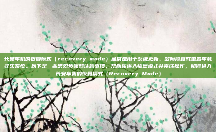 长安车机的恢复模式(recovery mode)通常是用于系统更新、故障修复或重置车载娱乐系统。以下是一些常见步骤和注意事项,帮助你进入恢复模式并完成操作,如何进入长安车机的恢复模式(Recovery Mode)