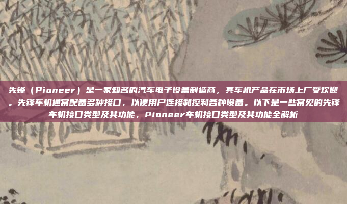 先锋（Pioneer）是一家知名的汽车电子设备制造商，其车机产品在市场上广受欢迎。先锋车机通常配备多种接口，以便用户连接和控制各种设备。以下是一些常见的先锋车机接口类型及其功能，Pioneer车机接口类型及其功能全解析