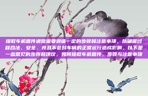 提取车机固件通常需要遵循一定的步骤和注意事项,以确保过程合法、安全,并且不会对车辆的正常运行造成影响。以下是一些常见的步骤和建议,如何提取车机固件,步骤与注意事项