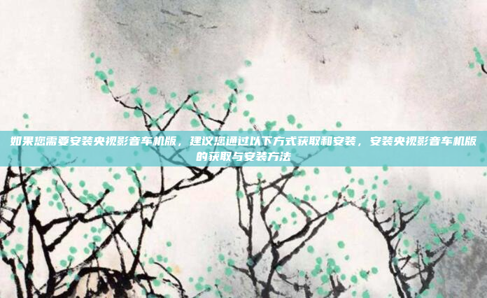 如果您需要安装央视影音车机版,建议您通过以下方式获取和安装,安装央视影音车机版的获取与安装方法