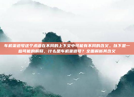 车机渠道号这个术语在不同的上下文中可能有不同的含义。以下是一些可能的解释，什么是车机渠道号？全面解析其含义
