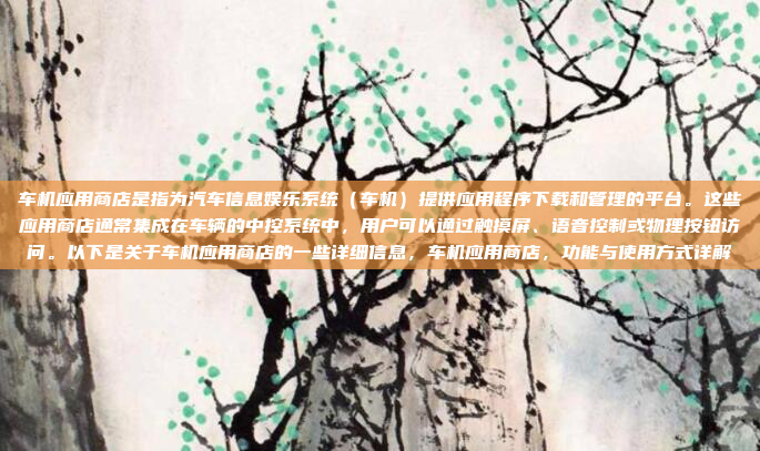 车机应用商店是指为汽车信息娱乐系统(车机)提供应用程序下载和管理的平台。这些应用商店通常集成在车辆的中控系统中,用户可以通过触摸屏、语音控制或物理按钮访问。以下是关于车机应用商店的一些详细信息,车机应用商店,功能与使用方式详解